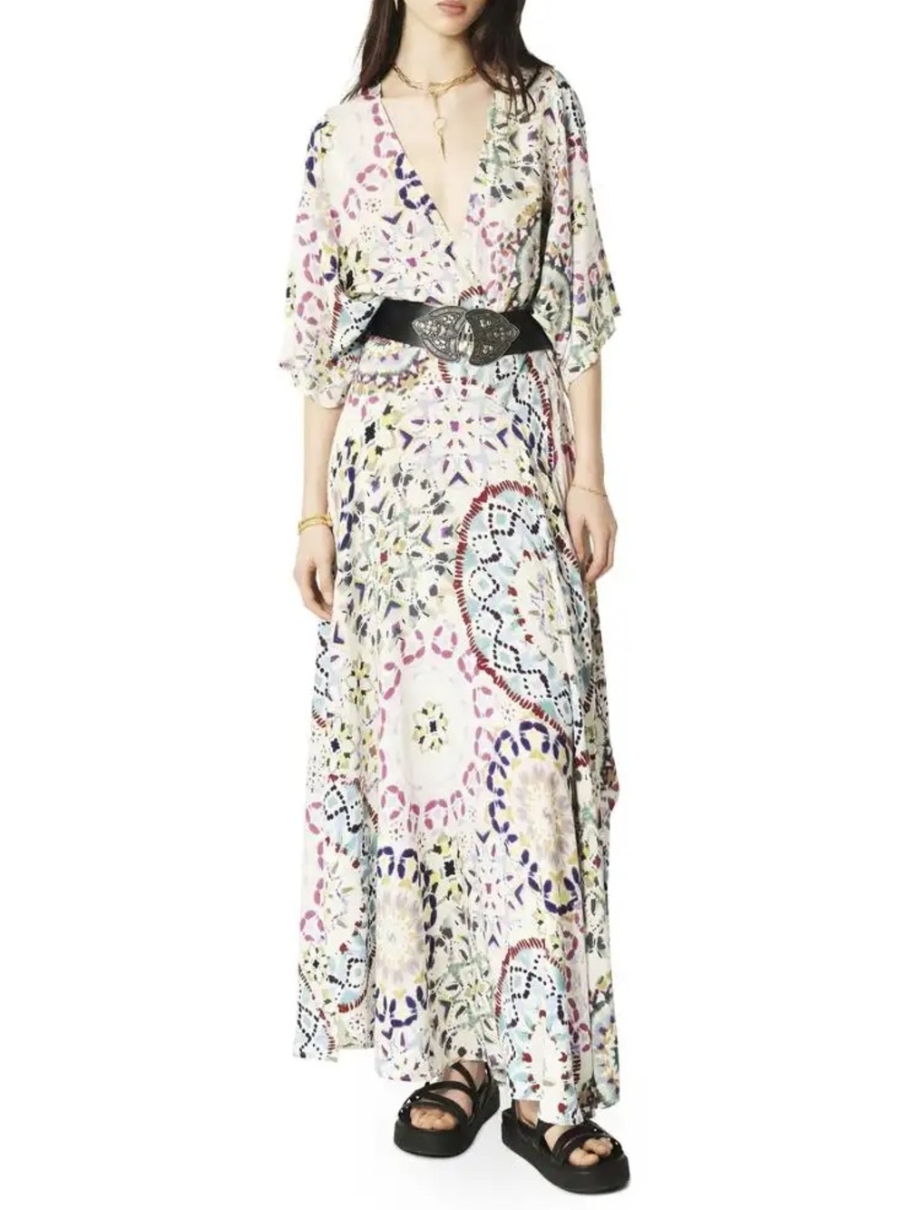 ba&sh White Multi Floral Mosaic Maxi Skirt